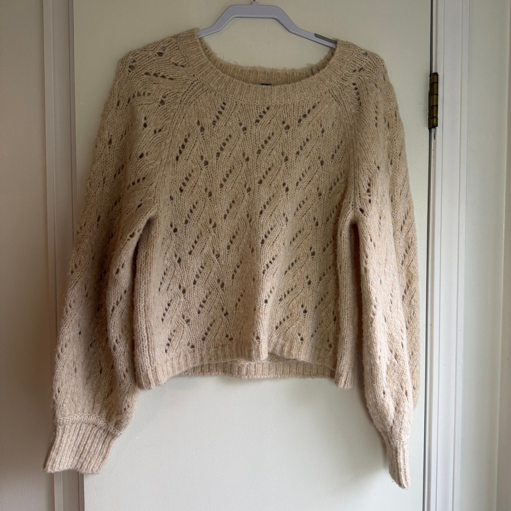 J Crew Cream Cable Knit Cutout Sweater Size Medium